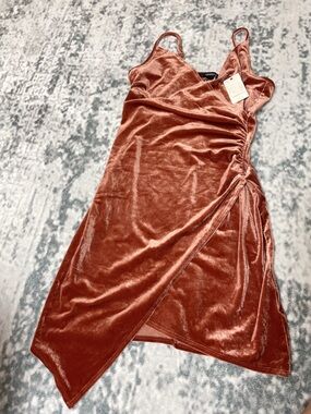 Forever 21 Rust Velvet Asymmetrical Slip Dress